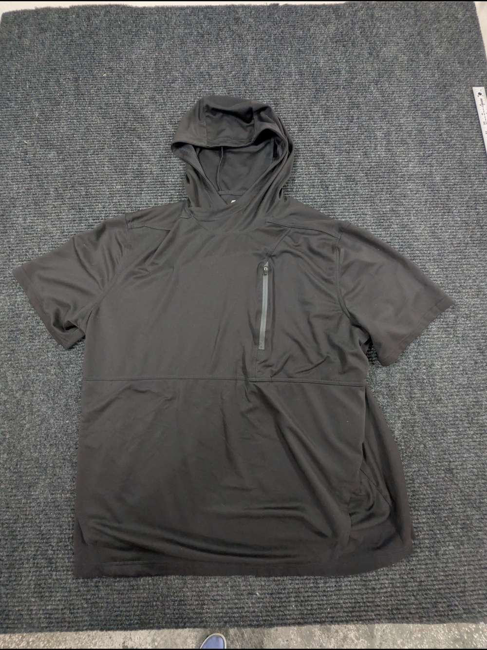 Russell Athletic Black Short-Sleeve Hooded Performance Top with Zip Chest Pocket